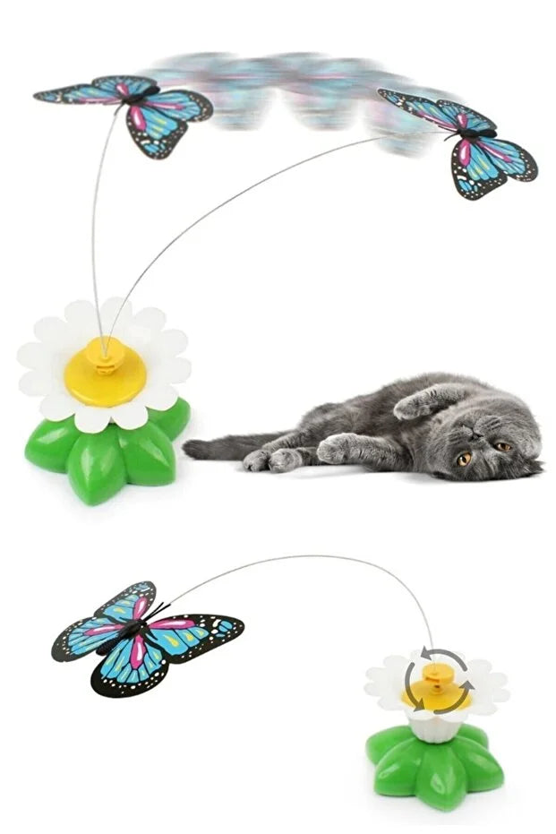 Interactive Rotating Butterfly Cat Toy Battery Operated Moving Cat Tea